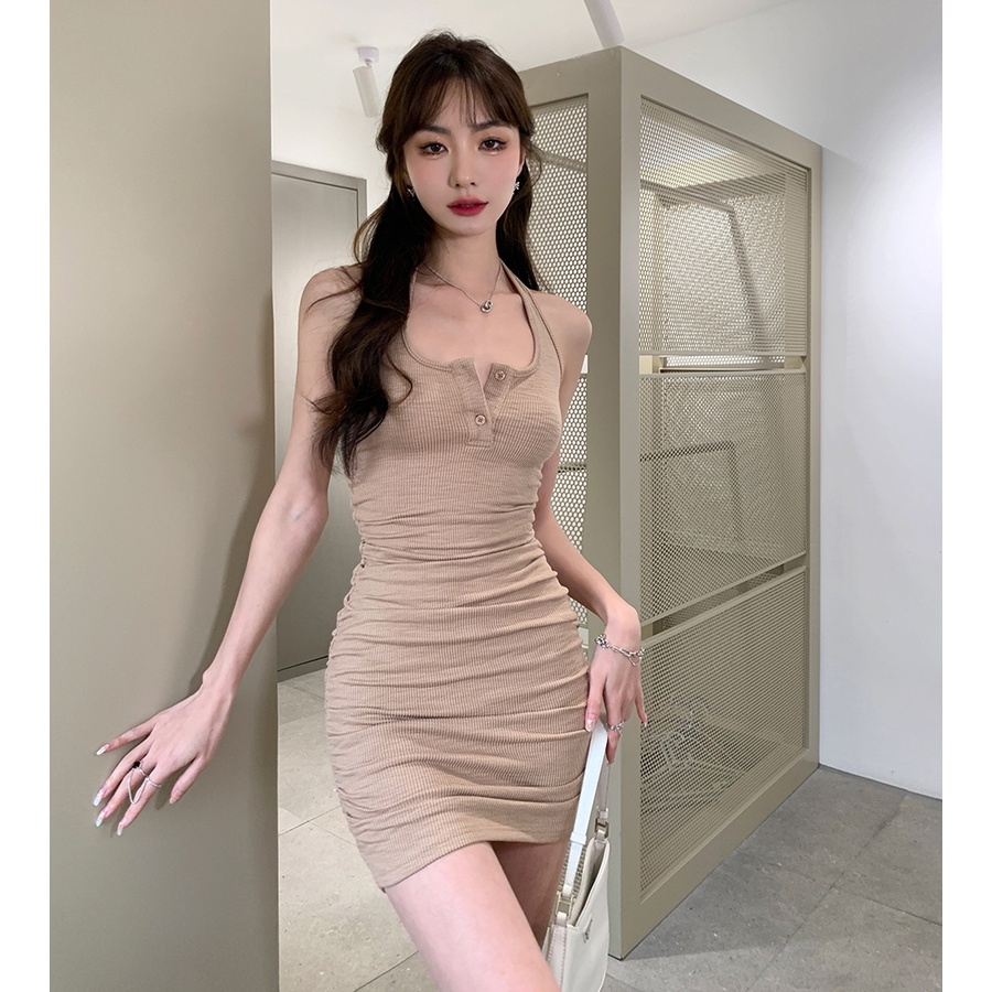 Lalisas Đầm Ngắn Ôm Dáng Không Tay Có Dây Đeo Cổ Gợi Cảm Cho Nữ