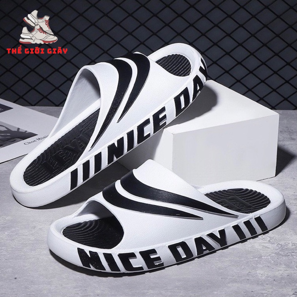 Dép Quai Ngang Nam Phối Chữ NiceeeDayyy Đen Trắng Thời Trang