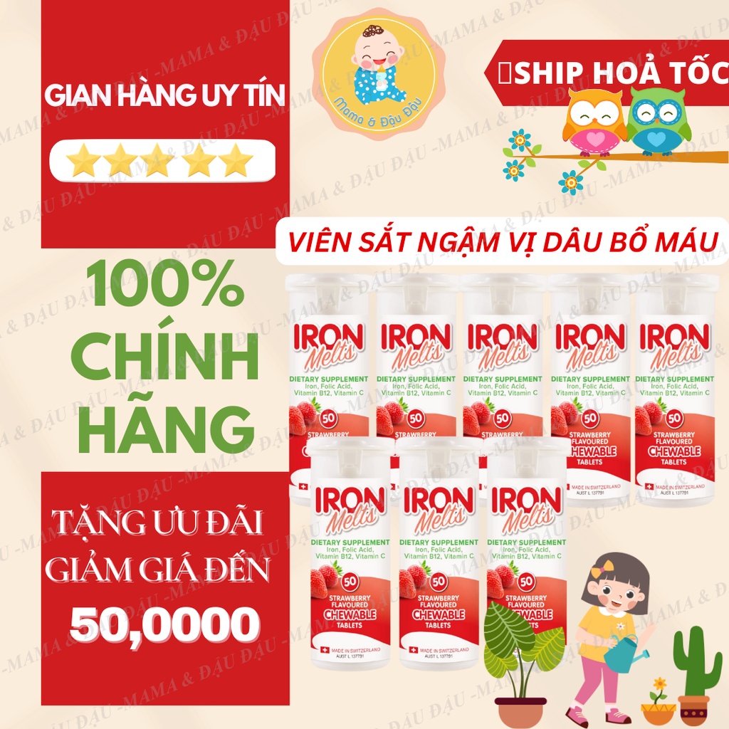 Viên Ngậm Bổ Sung Sắt IRON MELTS vị dâu bổ máu cho bé > 2 tuổi, mẹ bầu,..