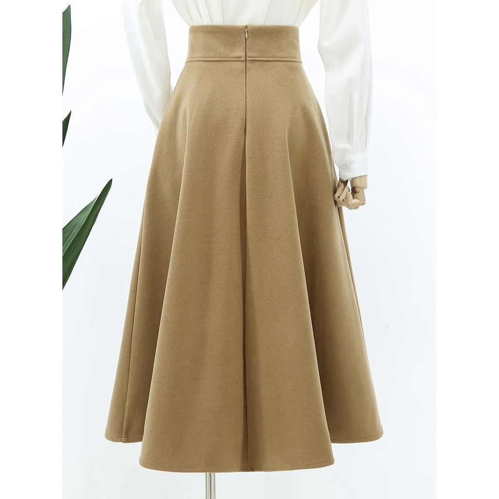 Guoliuffrench Chân Váy Chữ a Dài Qua Gối Eo Cao Xếp Ly Thời Trang Xuân Thu