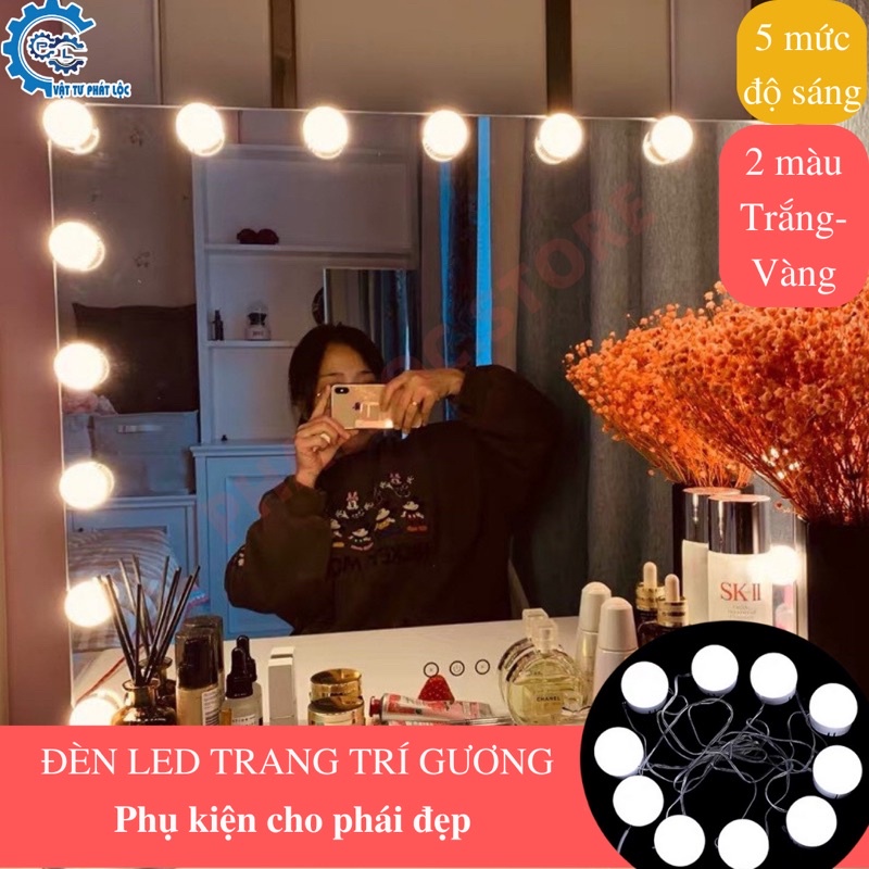 Bộ 10 Bóng Đèn Led Gắn Gương Bàn Trang Điểm, Dán Trang Trí Gương SF602-SF606 - Tăng Giảm Ánh Sáng 5 Chế Độ - Cải tiến