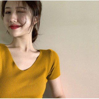 Áo Thun Tay Ngắn Cổ Chữ v Thiết Kế Mỏng Kiểu Dáng Đơn Giản Thời Trang Dành Cho Mùa Hè