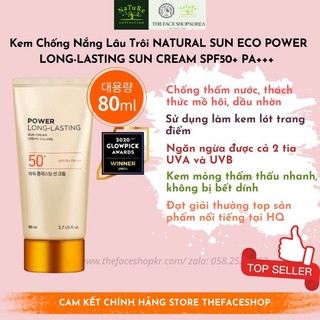 Kem chống nắng lâu trôi Kháng Nước Mồ Hôi THE FACE SHOP NATURAL SUN ECO POWER LONG LASTING SUN CREAM SPF50+ PA+++ 80ml