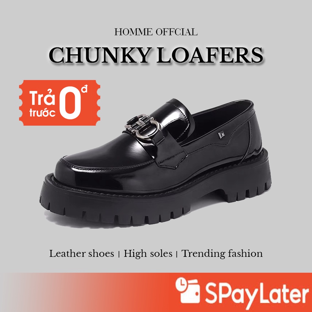 Giày Chunky Loafers nam, Giày da HOMME hiện đại đế đúc tăng 4,5cm chiều cao 21288-R
