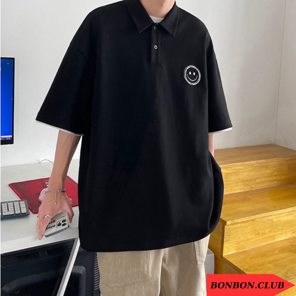 Áo Phông Polo Unisex. Áo Thun Localbrand Oversize  Nam Nữ Form Rộng Có Cổ Hoạ Tiết Mặt Cười Thương Hiệu BONBON.CLUB
