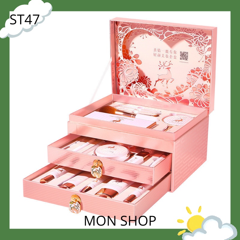 🌸order🌸 Set trang điểm 10 món họa tiếp hươu youliyoula hộp hồng - trái tim - ST
