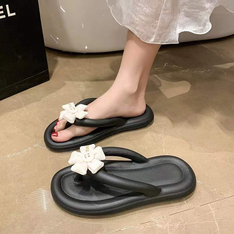 Dép cao su dép lê nữ dép xỏ ngón hoa dễ thương mặc bên ngoài đế dày