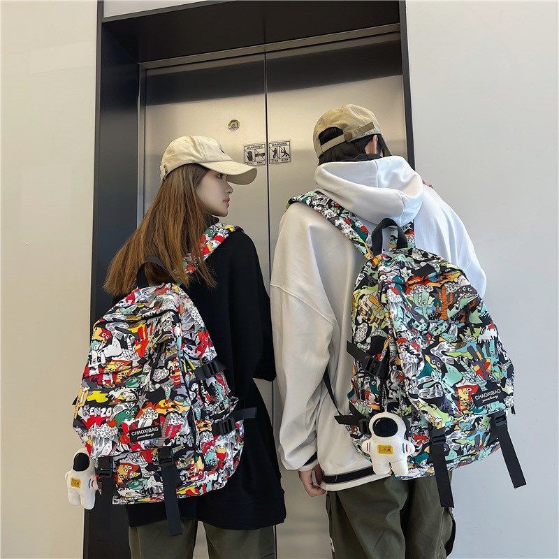 Balo Đi Học Họa Tiết Rằn Ri graffiti Phong Cách Hong Kong Thương Hiệu I.T MK Dành Cho Nam Và Nữ Sinh Trung Học