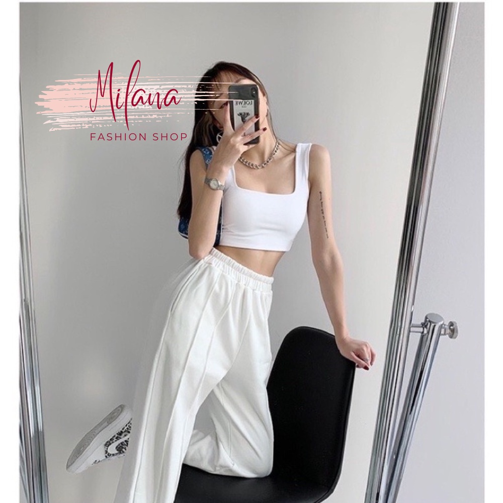 Áo hai dây , áo 2 dây nữ croptop có mút ngực chất Zip cao cấp co dãn 4 chiều màu đen màu trắng nâu thể thao Milana