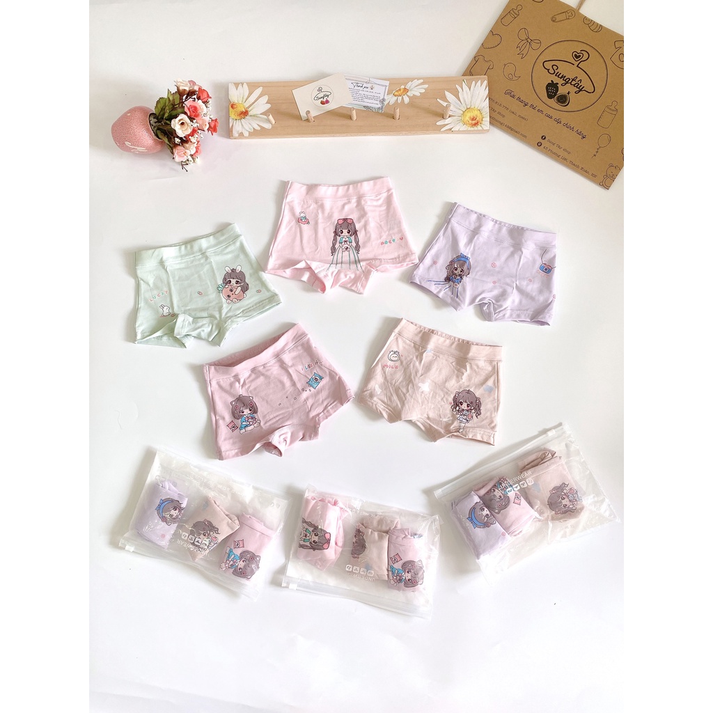 Set 3 quần chip bé gái chất cotton cao cấp cho  bé từ 8-30kg