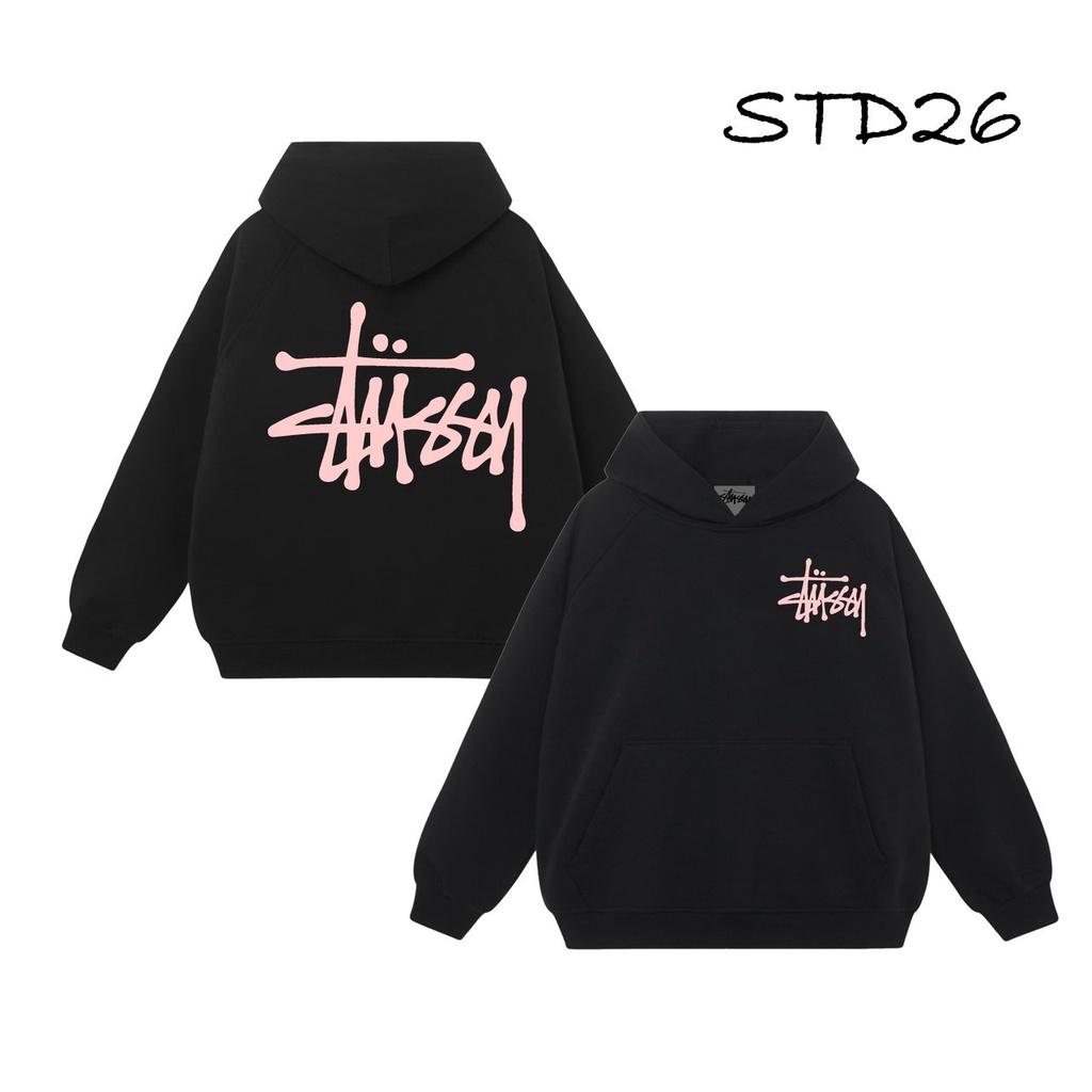 Áo Hoodie Stussy chữ hồng - chất nỉ bông Hàn, dáng rộng, nam nữ đều mặc được (Unisex) | BigBuy360 - bigbuy360.vn
