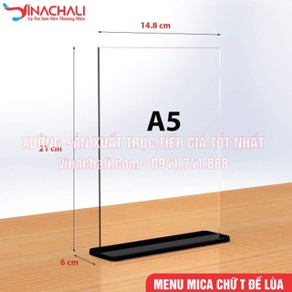 Menu Mica Để Bàn Khổ A5 Đế Lùa Chữ T Giá Rẻ