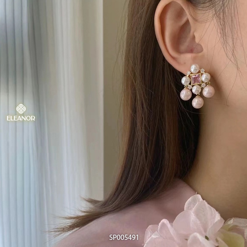 Bông tai nữ chuôi bạc 925 Eleanor Accessories đính đá kết hợp ngọc trai nhân tạo phụ kiện trang sức sang trọng 5491