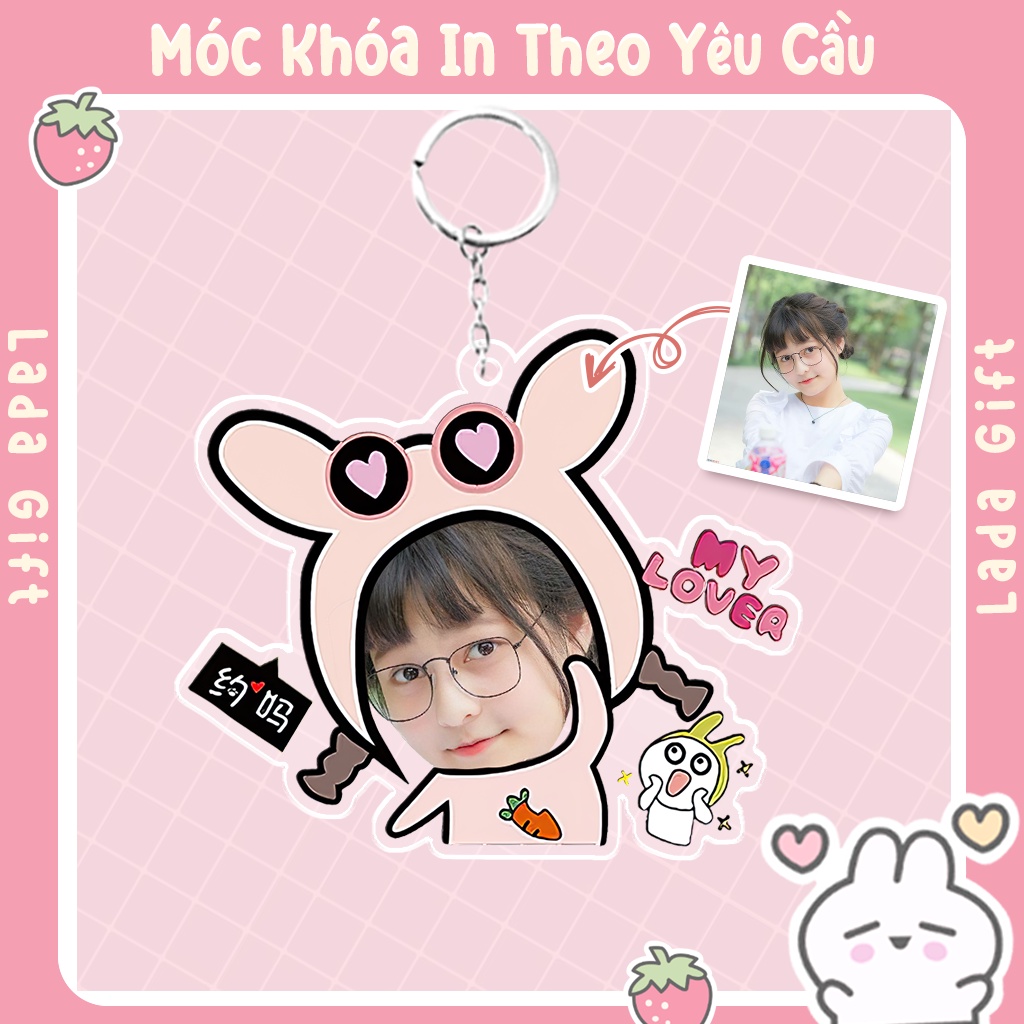 Móc khóa một người, móc khóa đơn in theo yêu cầu ghép mặt đáng yêu dễ thương có hộp quà tặng cho bạn trai bạn gái