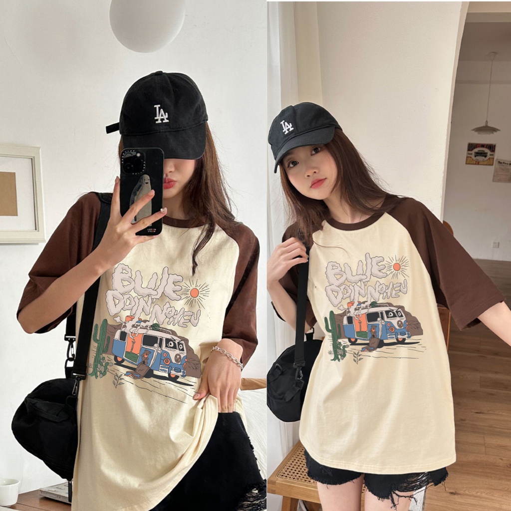 Áo thun tay lỡ BLUE DOIN NOHEV phông Unisex nam nữ Cotton oversize form rộng phối raplang Bduck Girl