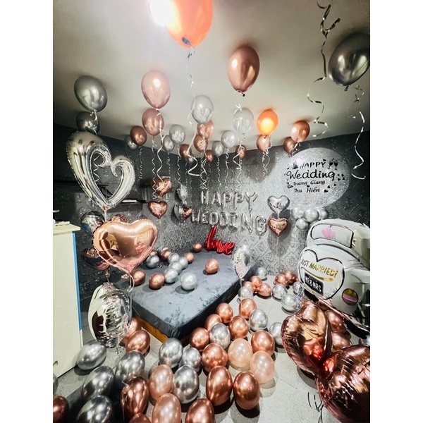 (Tặng Bóng To In Tên Cô Dâu Chú Rể) Set Bóng Bay Trang Trí Phòng Cưới Mẫu Hót Nhất Hiện Nay Gg09