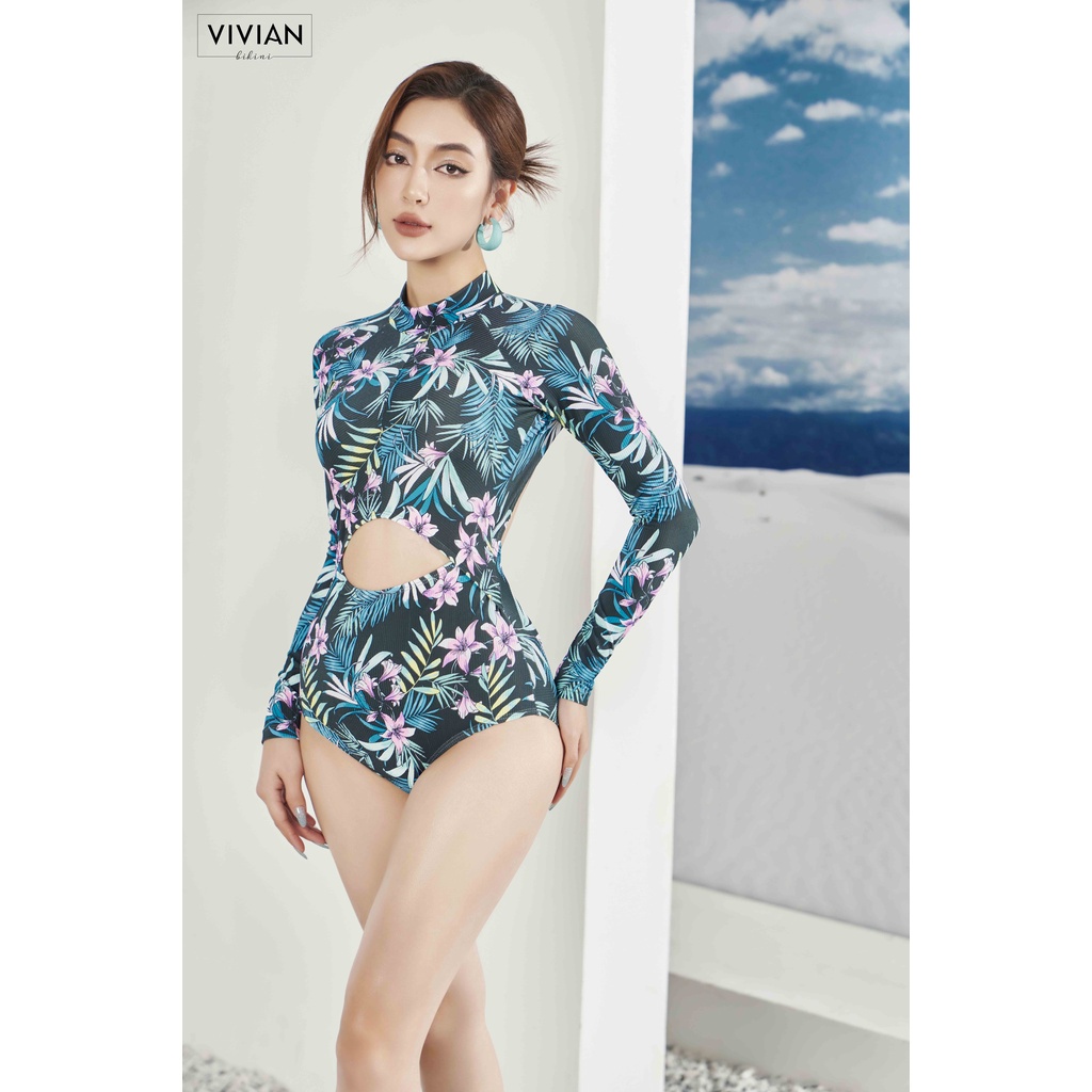 Đồ bơi nữ cao cấp 𝐕𝐈𝐕𝐈𝐀𝐍 dạng một mảnh tay tạo hình cutout cách điệu - màu Floral - VS183_FLO