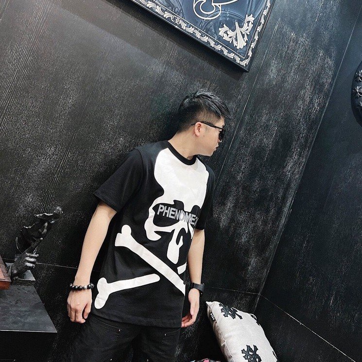 Áo phông nam nữ tay lỡ in hình đầu lâu xương X hai màu đen tráng 3D nổi bật trẻ trung cá tính