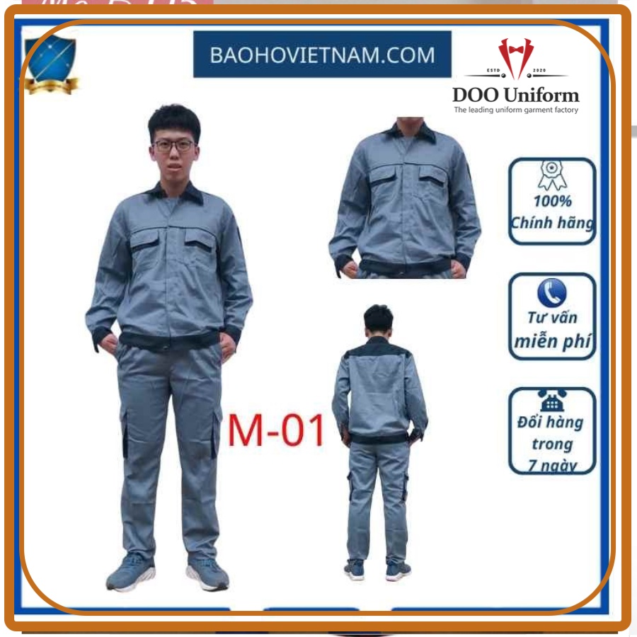 Quần áo vải kaki liên doanh HQ các màu ghi phối viền xanh