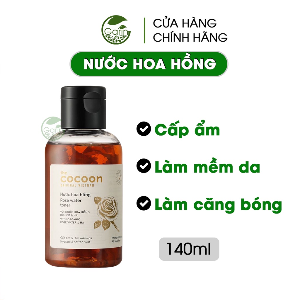 Toner nước hoa hồng Cocoon cho da dầu mụn Garin 140ml cấp ẩm và làm mềm da