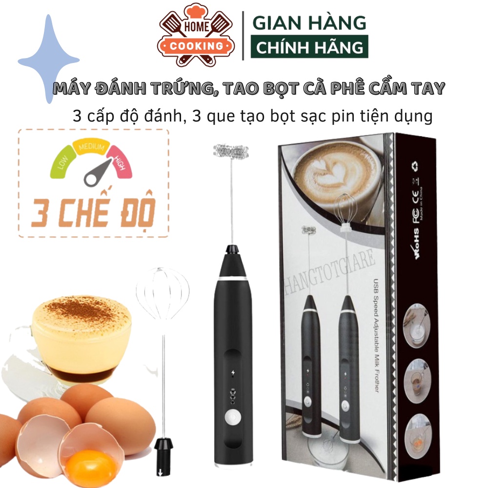 Máy đánh bọt cà phê mini cầm tay, máy đánh trứng Sokany 3 cấp độ sạc pin usb tặng kèm 2 đầu tạo bọt, bảo hành 12 tháng