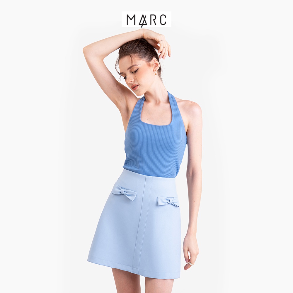 Váy nữ MARC FASHION mini form A 2 túi trước đính nơ CBST022423