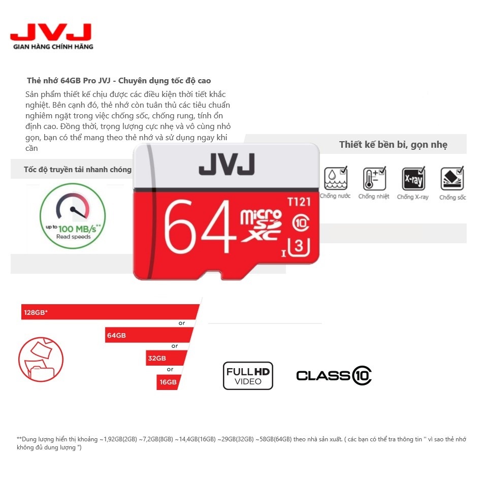 Thẻ nhớ JVJ 32GB/64GB chuyên dụng cho máy ảnh, camera