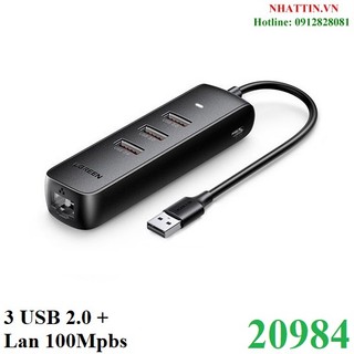 Hub chia usb 2.0 ra 3 cổng usb 2.0 + lan 100mbps ugreen 20984 cao cấp