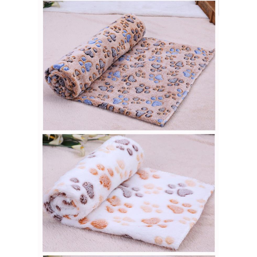 Chăn mền chó mèo bằng vải nhung ấm áp (3 màu) in hình dấu chân