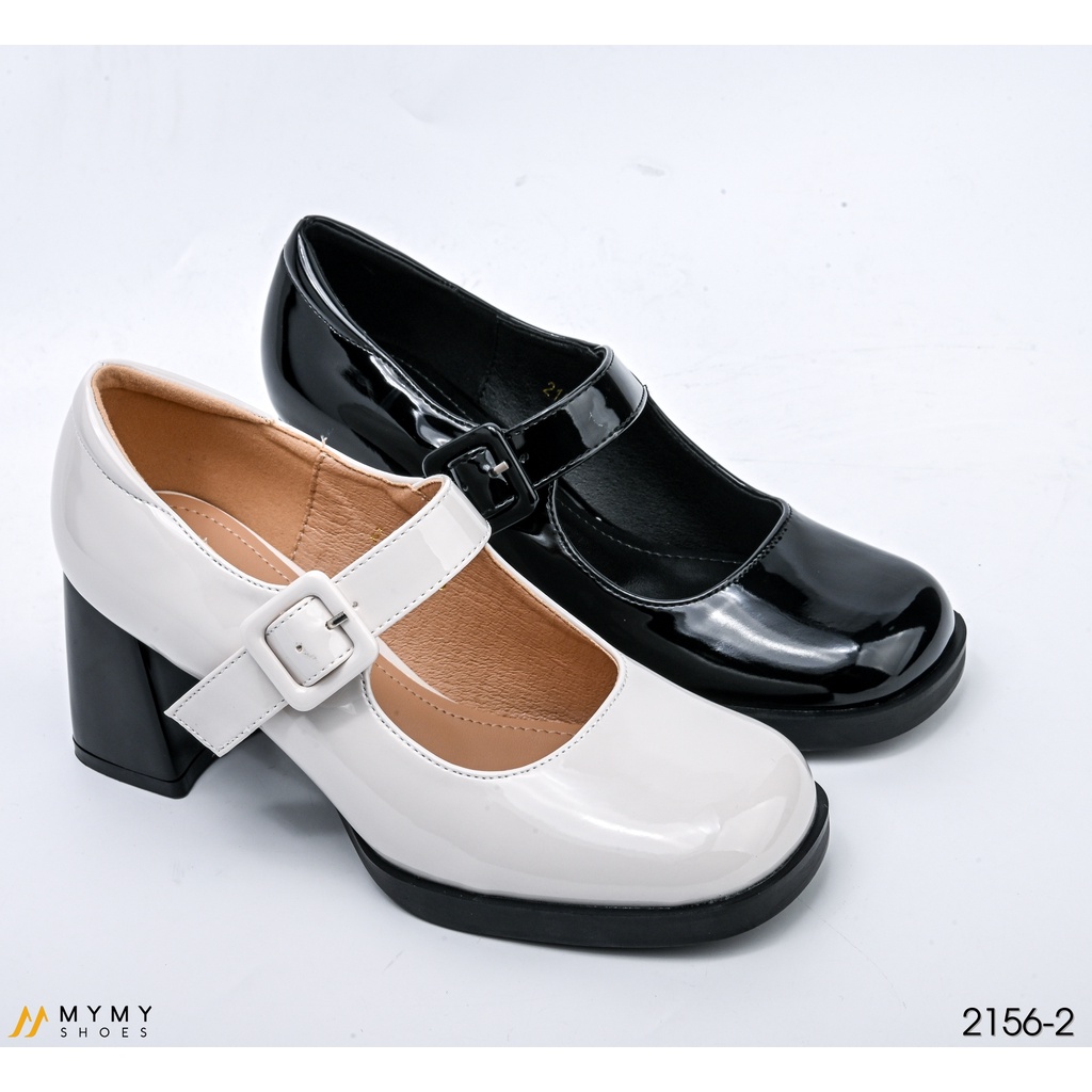 Giầy cao gót nữ mymy shoes giầy da bóng đúp đế mũi vuông gót 6p 2156-2