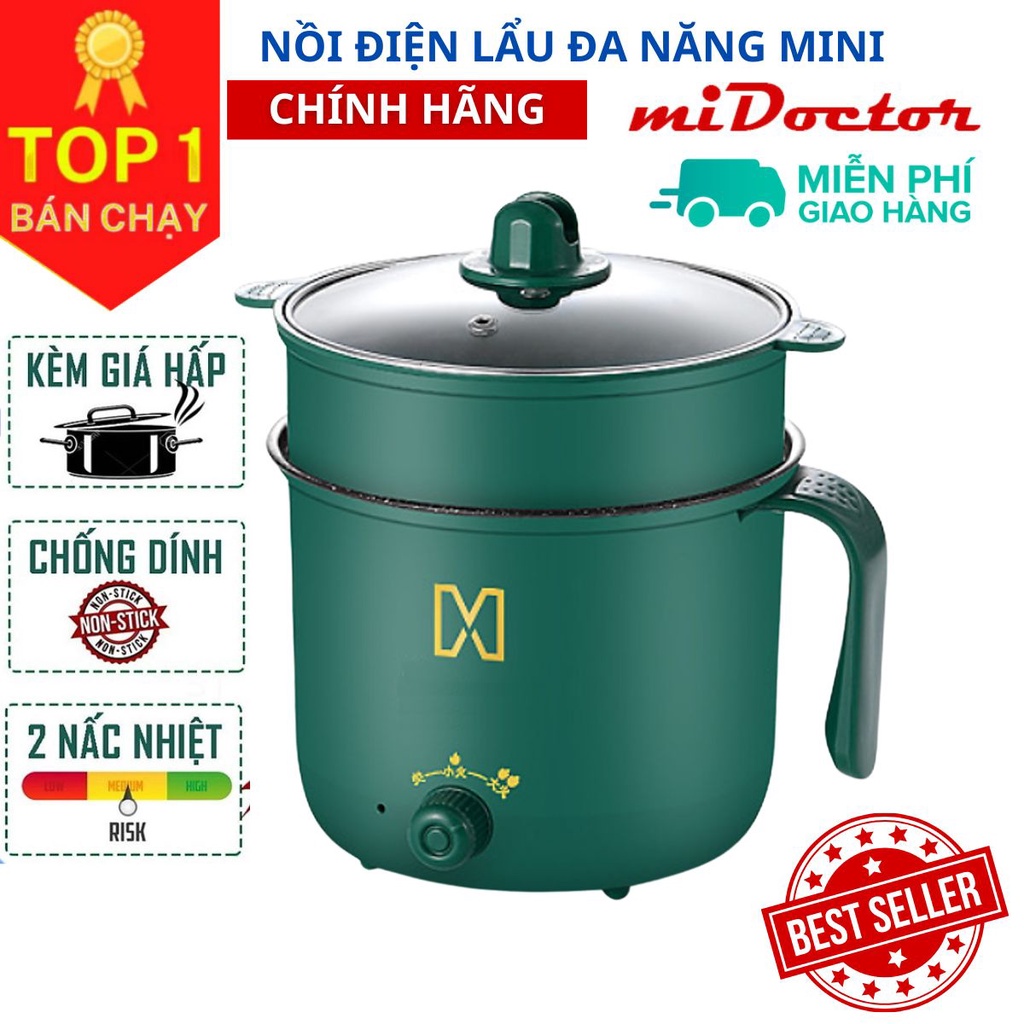 Nồi Lẩu Điện Mini Kiêm Nấu Cơm Đa Năng Chống Dính 1.8L - Chính hãng miDoctor