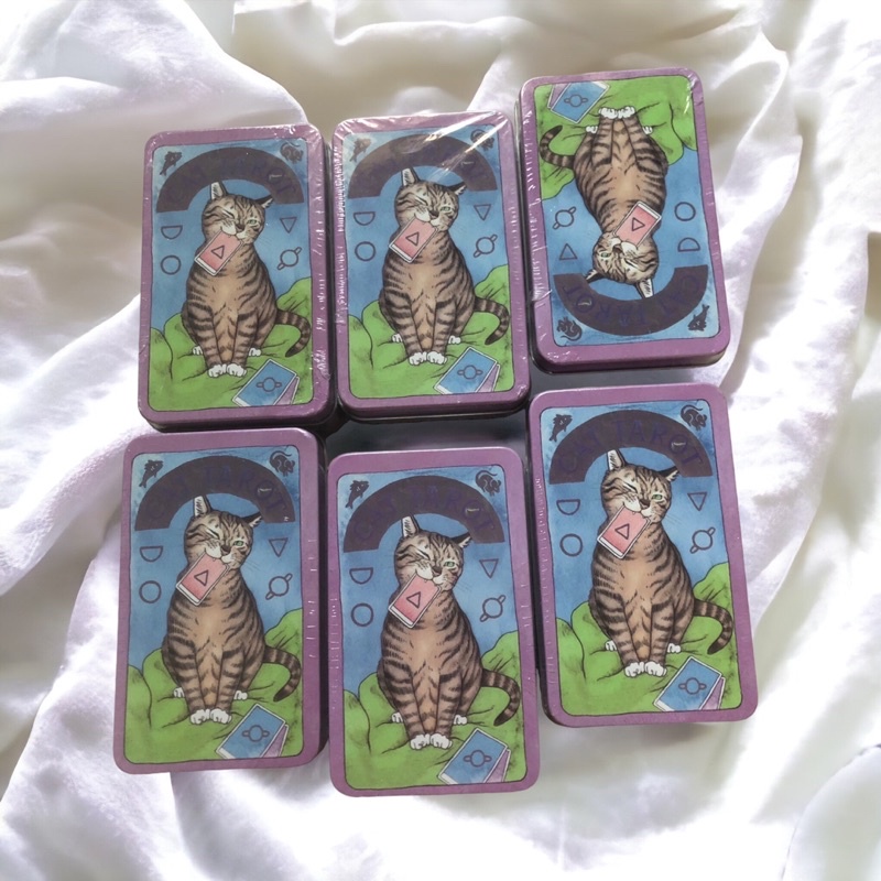 Bộ Bài Cat Tarot cards có mạ vàng, Tarot mèo 78 lá cơ bản, hộp thiếc
