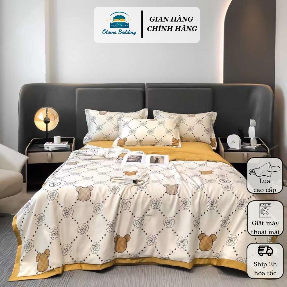Bộ chăn ga gối 4 món lụa thái cao cấp sang trọng Otama Bedding, chăn lụa hè trần bông drap nệm bo chun hoặc phủ đủ size