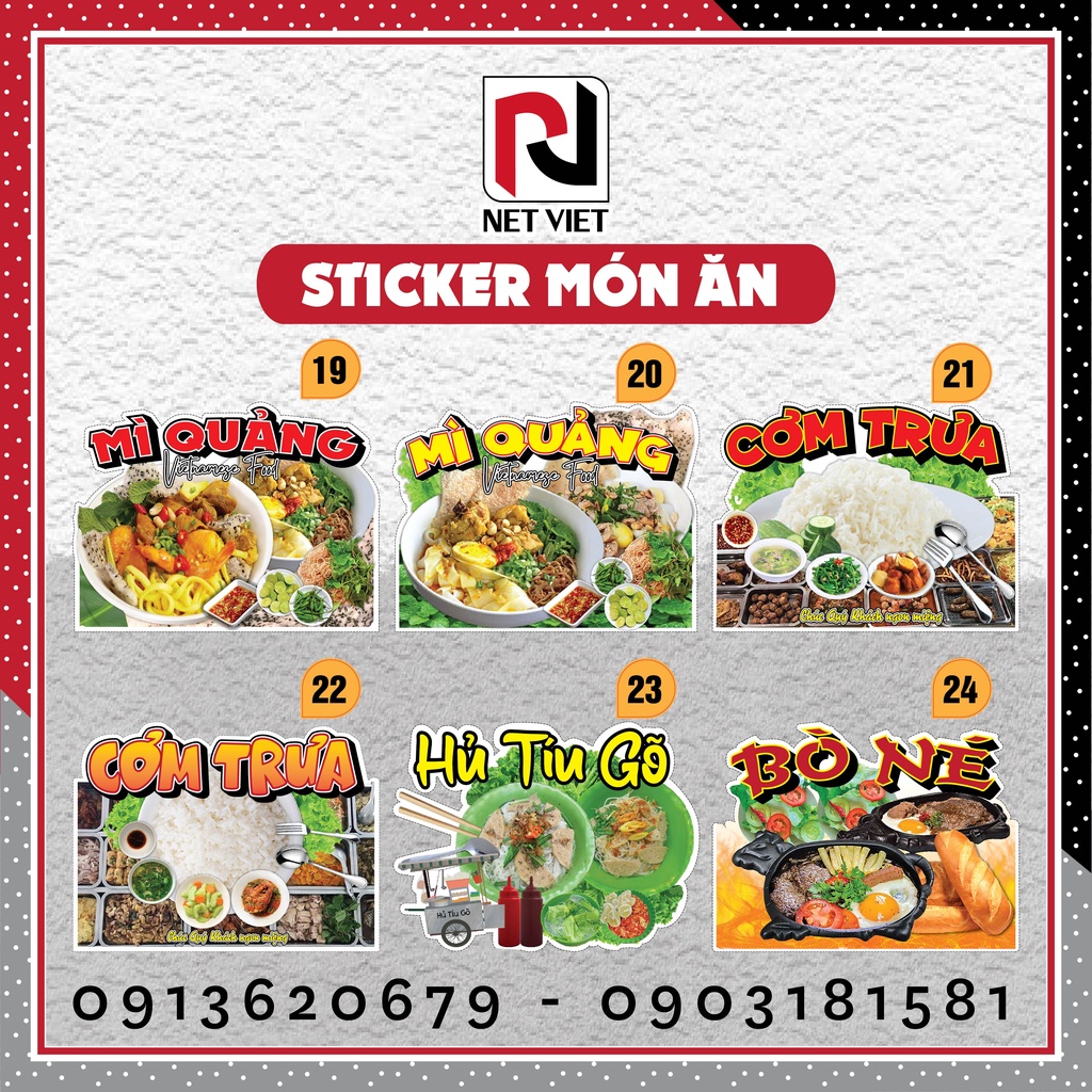 Sticker, Decal khổ lớn Mì Quảng, Cơm Trưa, Bò Né. Hủ Tíu Gõ chống nước, decal trang trí quán, dán kính - SHIP HỎA TỐC