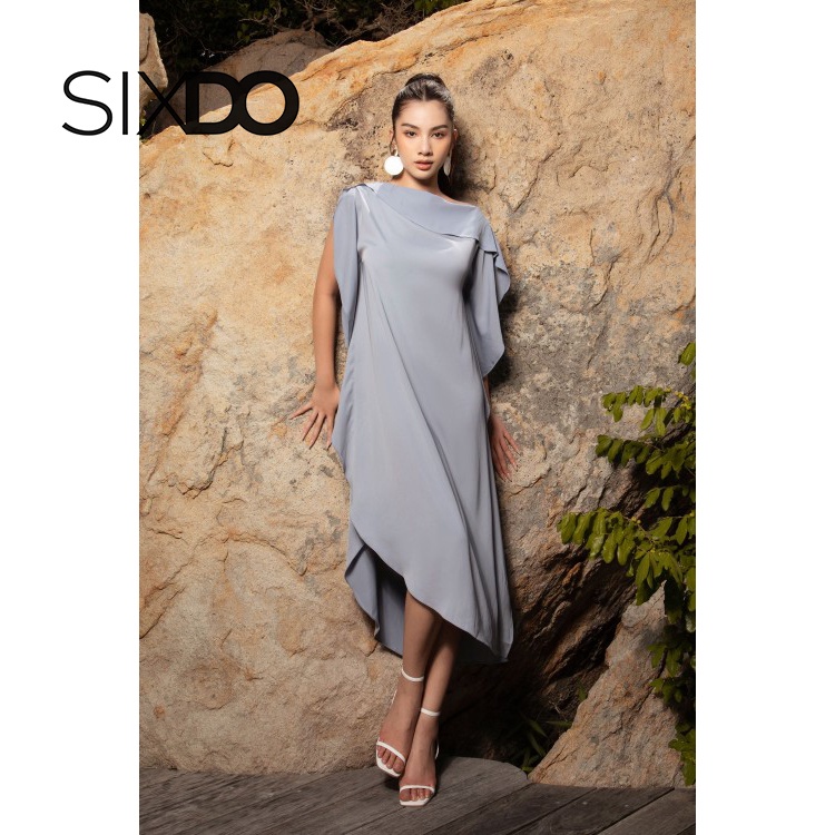 Đầm lụa Midi xám freesize thời trang SIXDO (Grey Midi Silk Dress)