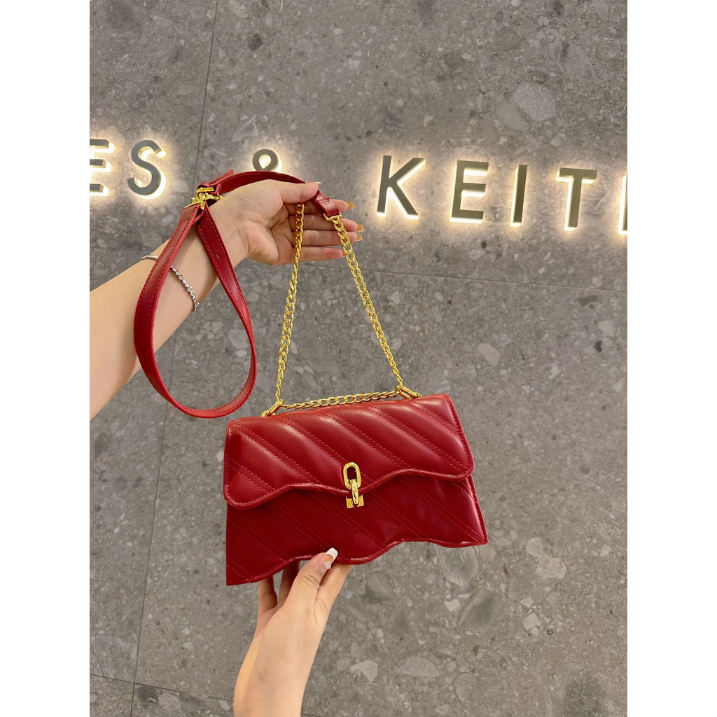 Túi xách CNK thêu sóng khoá móc- kẹp nách, đeo chéo Sz 22cm mẫu mới nhất 2023