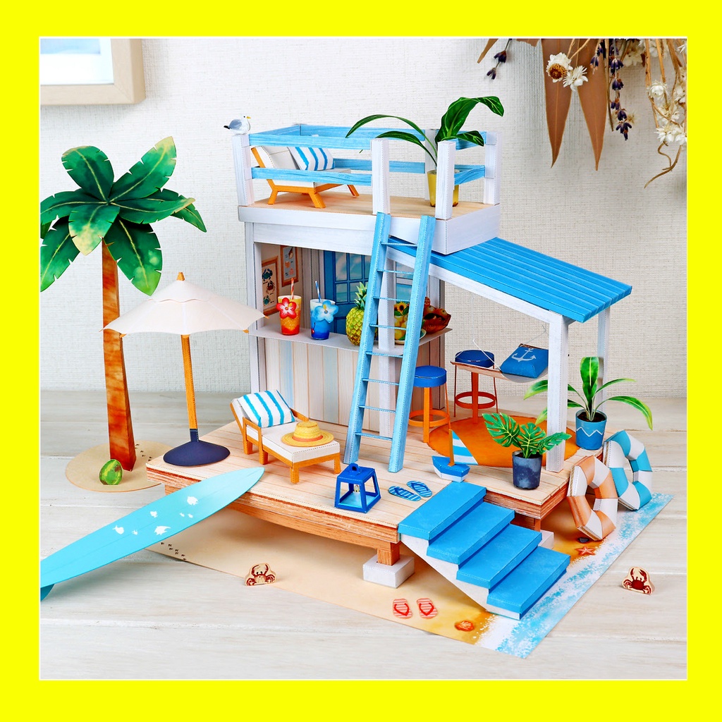Mô hình handmade bằng giấy - Đảo du lịch tí hon (Tiny island - Papercraft) (Tặng kèm 1 tấm decal "money chibi")