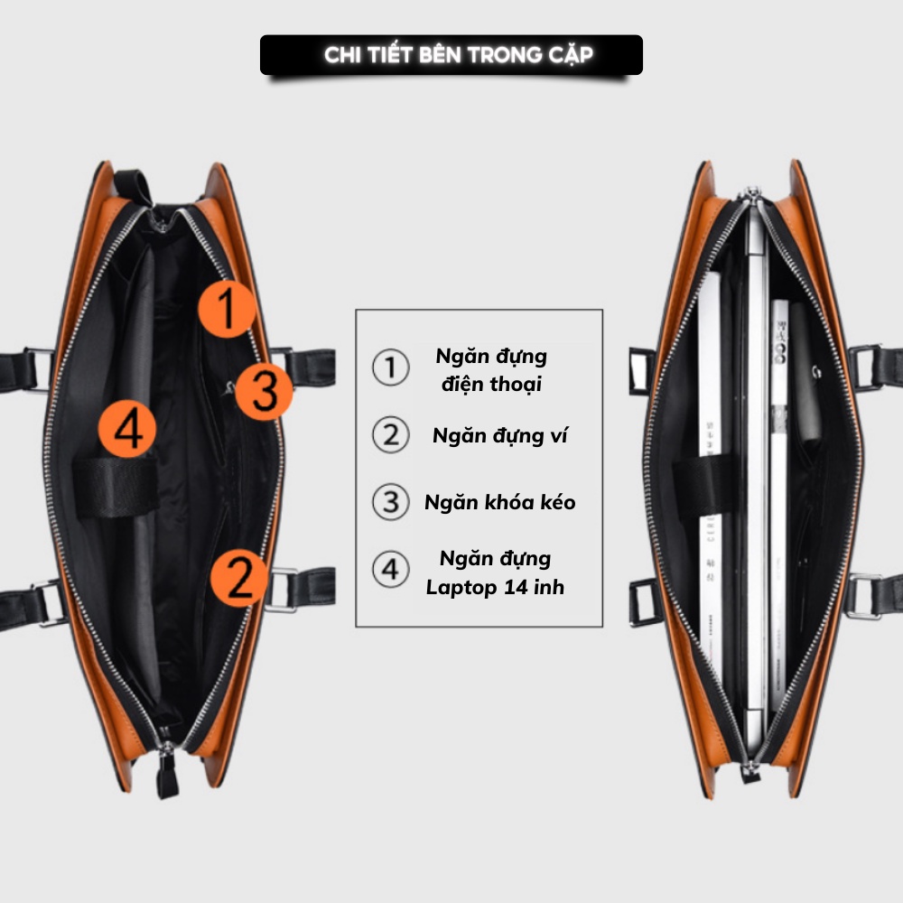 Cặp da công sở, Cặp văn phòng Cao Cấp Fsd.Wg-Chất liệu Da PU cực bền ,Chống nước, Cặp Đựng Laptop 14inh, - 𝑰𝑩𝑨𝑮