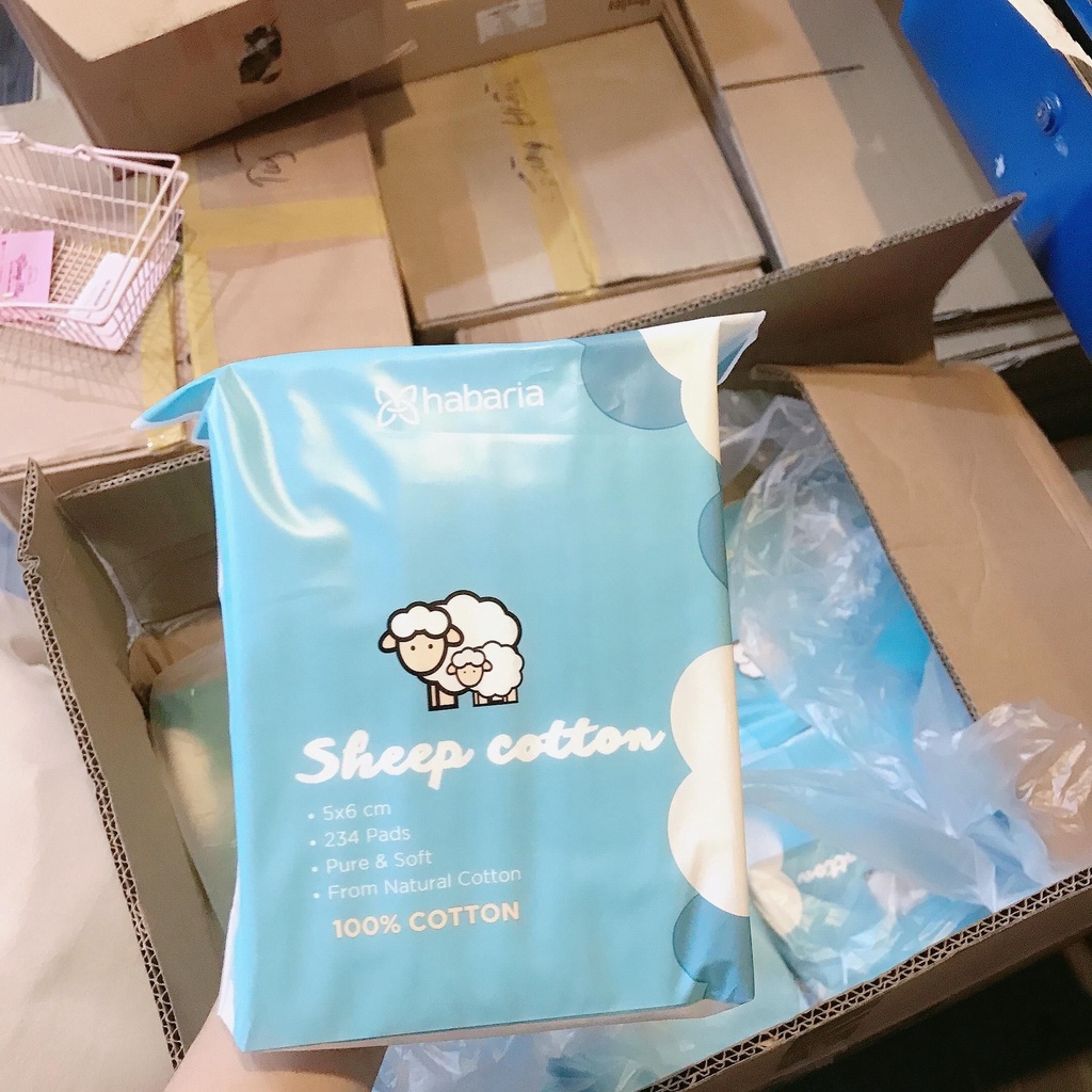 BÔNG TẨY TRANG CỪU HABARIA - HABARIA SHEEP COTTON 234 MIẾNG