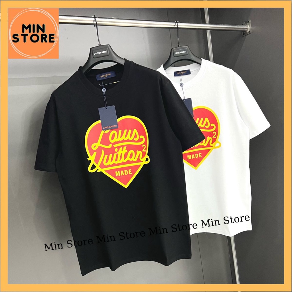 Áo thun nam nữ LV trái tim cổ tròn chất liệu cotton mền mại, Áo thun nam hàng cao cấp