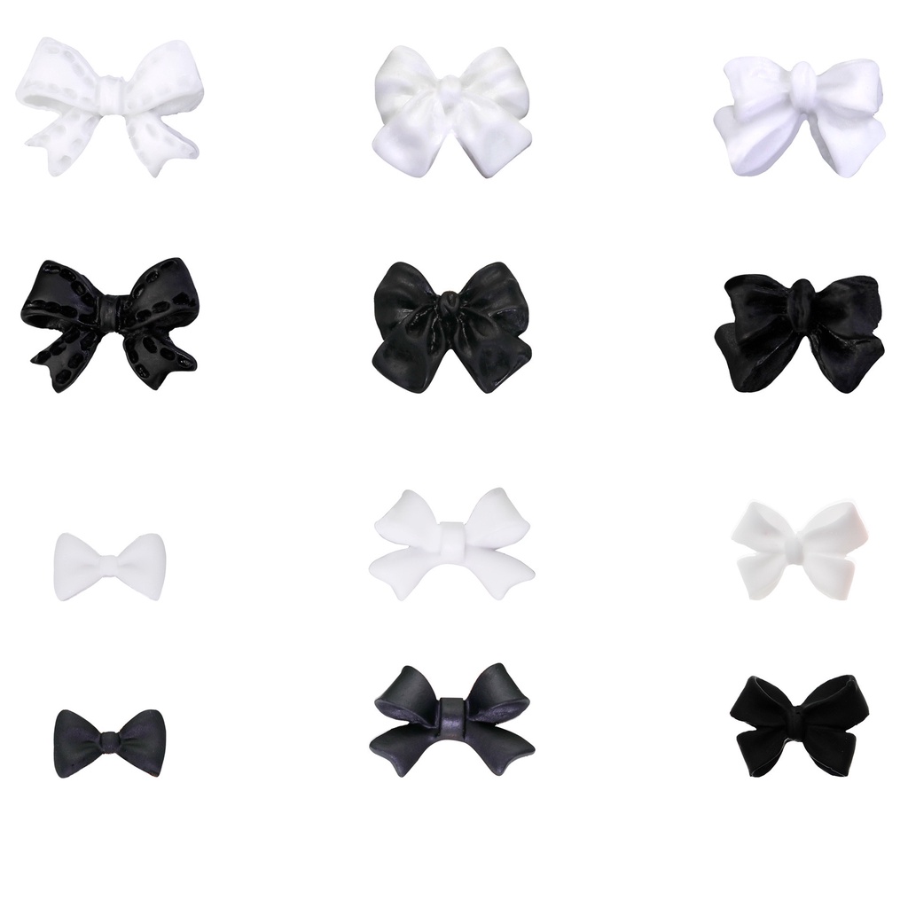 Charm nail, charm nơ các mẫu đen trắng, phụ kiện trang trí móng tay