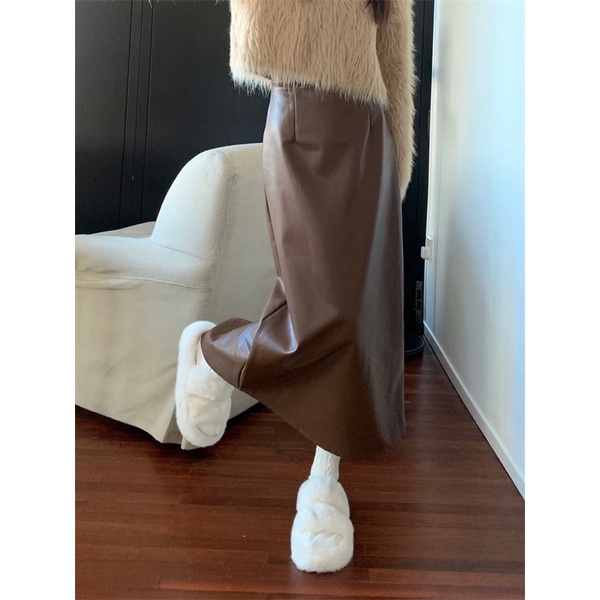 Chân váy da suông dài