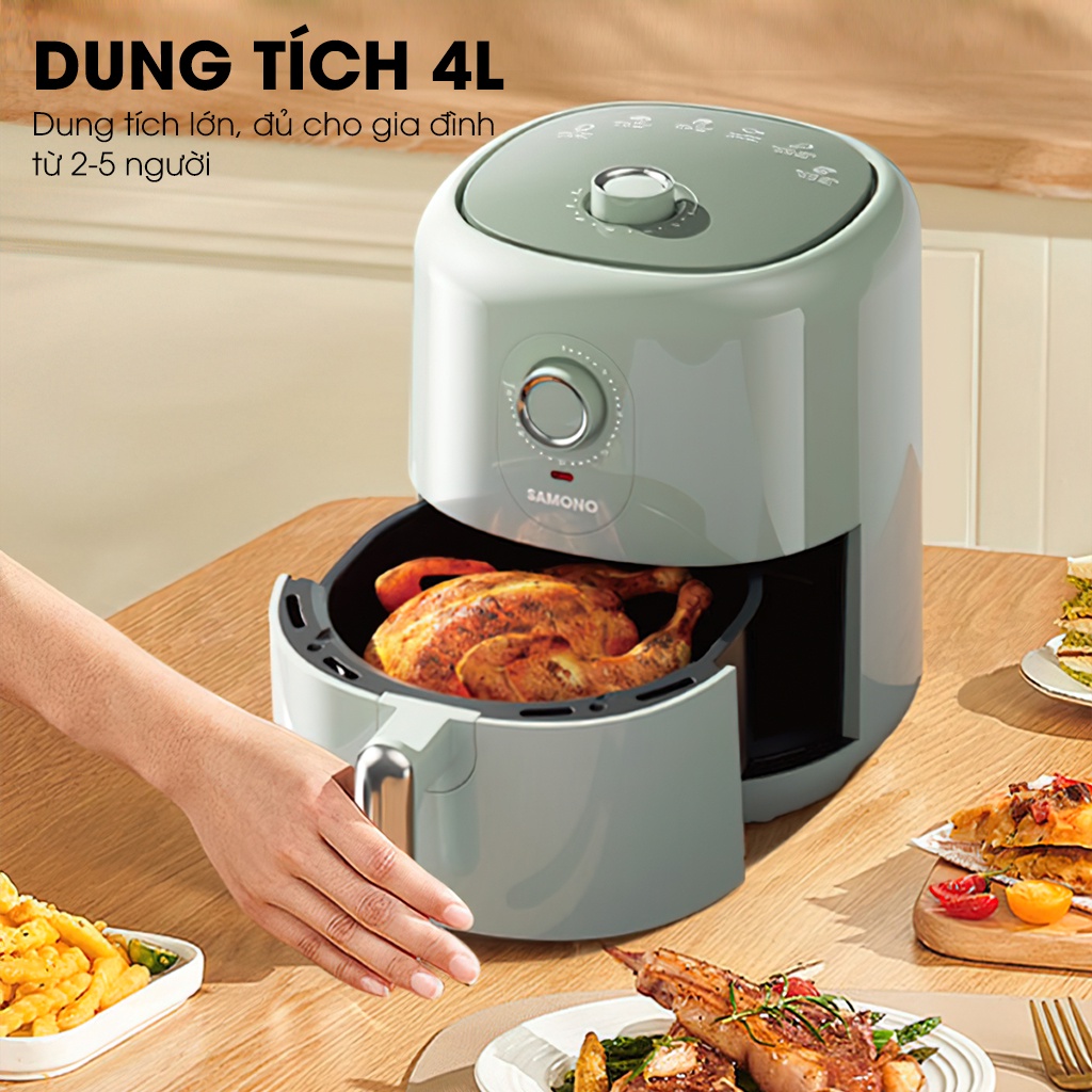 Nồi chiên không dầu Samono SW-AFBE04 4L công suất 1400W lòng nồi chống dính thiết kế tháo rời