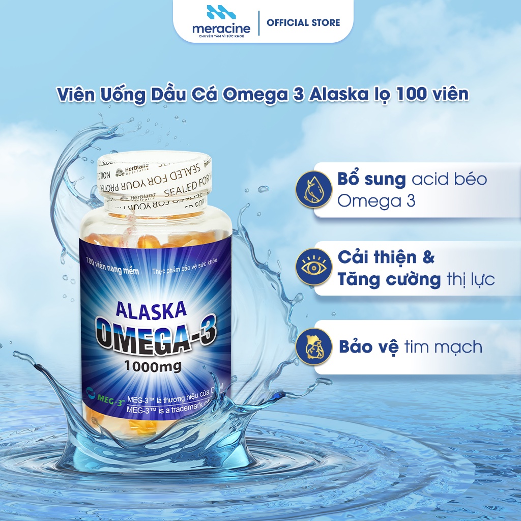 [Mã BMLT35 giảm đến 35K đơn 99K] Viên uống dầu cá Omega 3 Alaska tăng cường thị lực cho người lớn và trẻ nhỏ lọ 100 viên