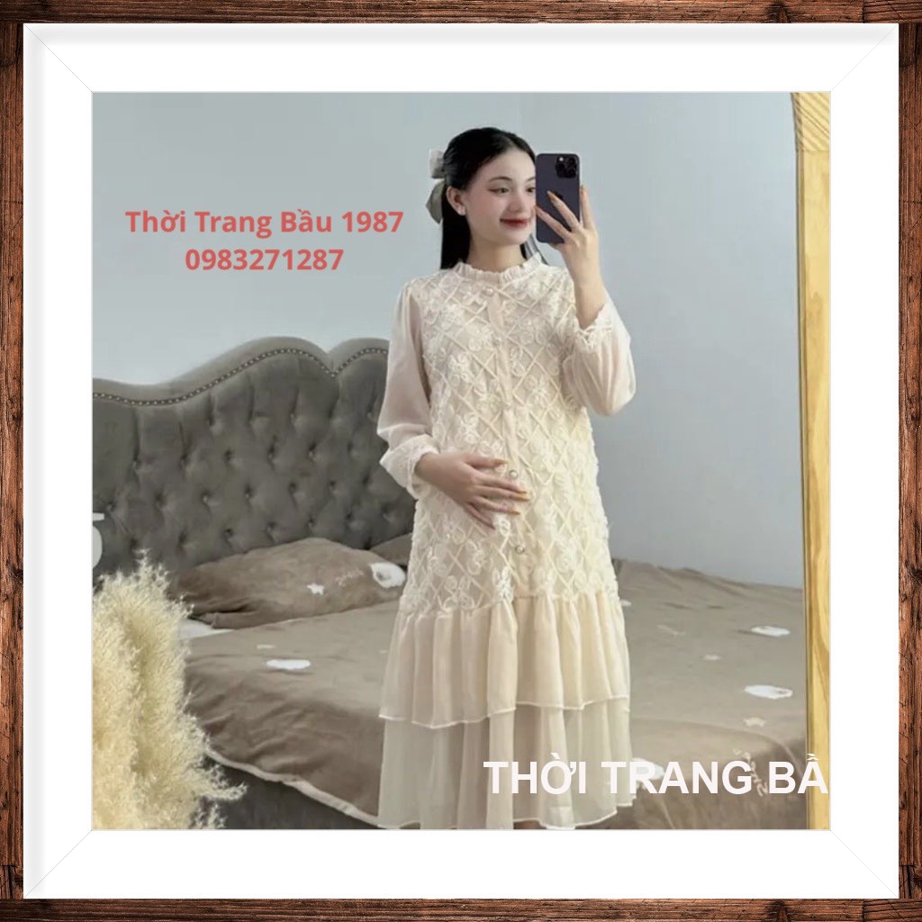 VÁY BẦU DỰ TIỆC, CÔNG SỞ, DẠO PHỐ SIÊU XINH-ĐẦM BẦU THIẾT KẾ REN HOA NỔI