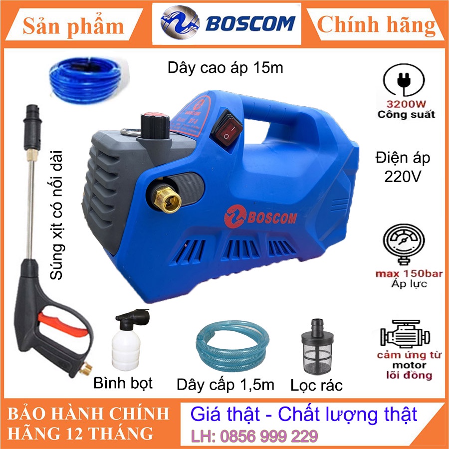 máy rửa xe mini máy rửa xe gia đình BOSCOM BT8 3200w động cơ 100% dây đồng có chỉnh áp