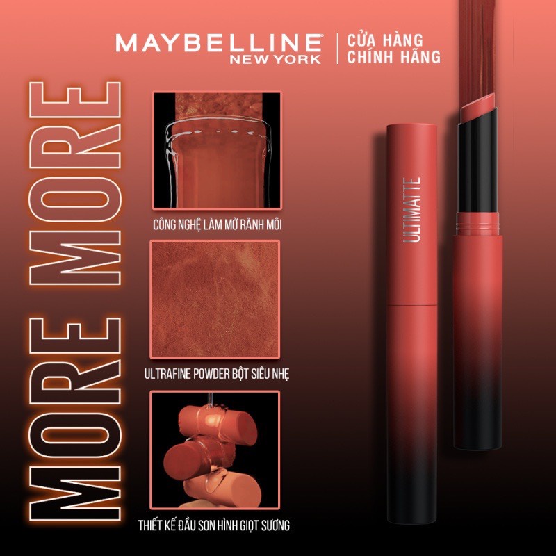 [MAYBELLINE NEW YORK] Son Lì Mịn Môi Siêu Nhẹ Cao Cấp Color Sensational Ultimatte 1.7g