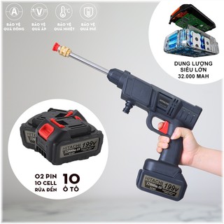 [Tặng bình tạo bọt] Máy rửa xe dùng mini, Máy xịt rửa tăng áp Hitachi 199V 2P áp lực cao 1400W