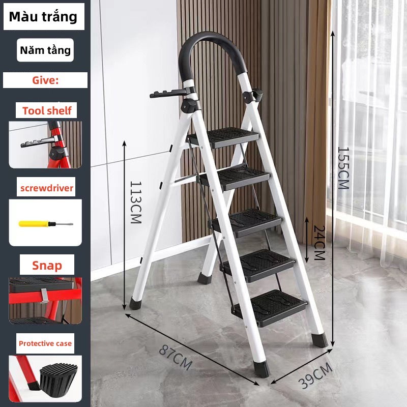 Thang Nhôm Ghế Tay Vịn--Thang gấp thép carbon dày gia đình