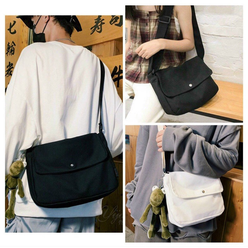 TÚI TOTE ĐEO CHÉO NÚT UNISEX NAM NỮ - VẢI DỆT CANVAS [ CÓ TÚI CON]